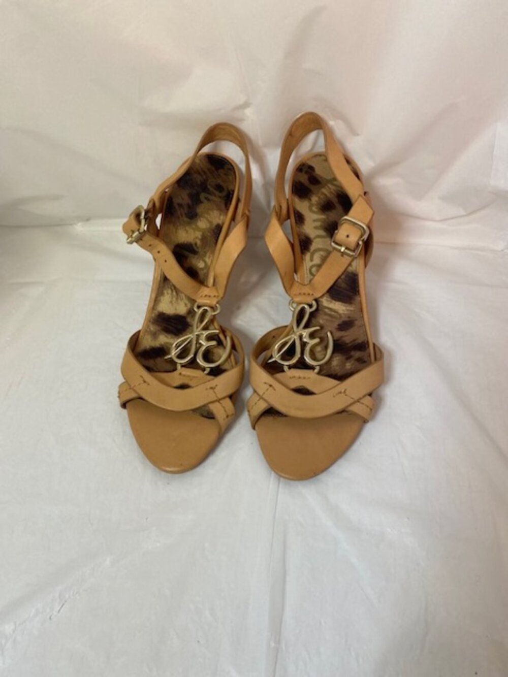 Sam Edelman VIANNA Logo Leather Slingback heel Sandal in Tan, Women's size 7M